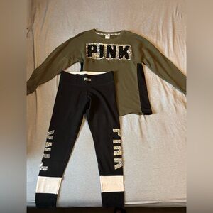PINK Victoria's Secret Women’s Sequin Leggings - Black and Olive